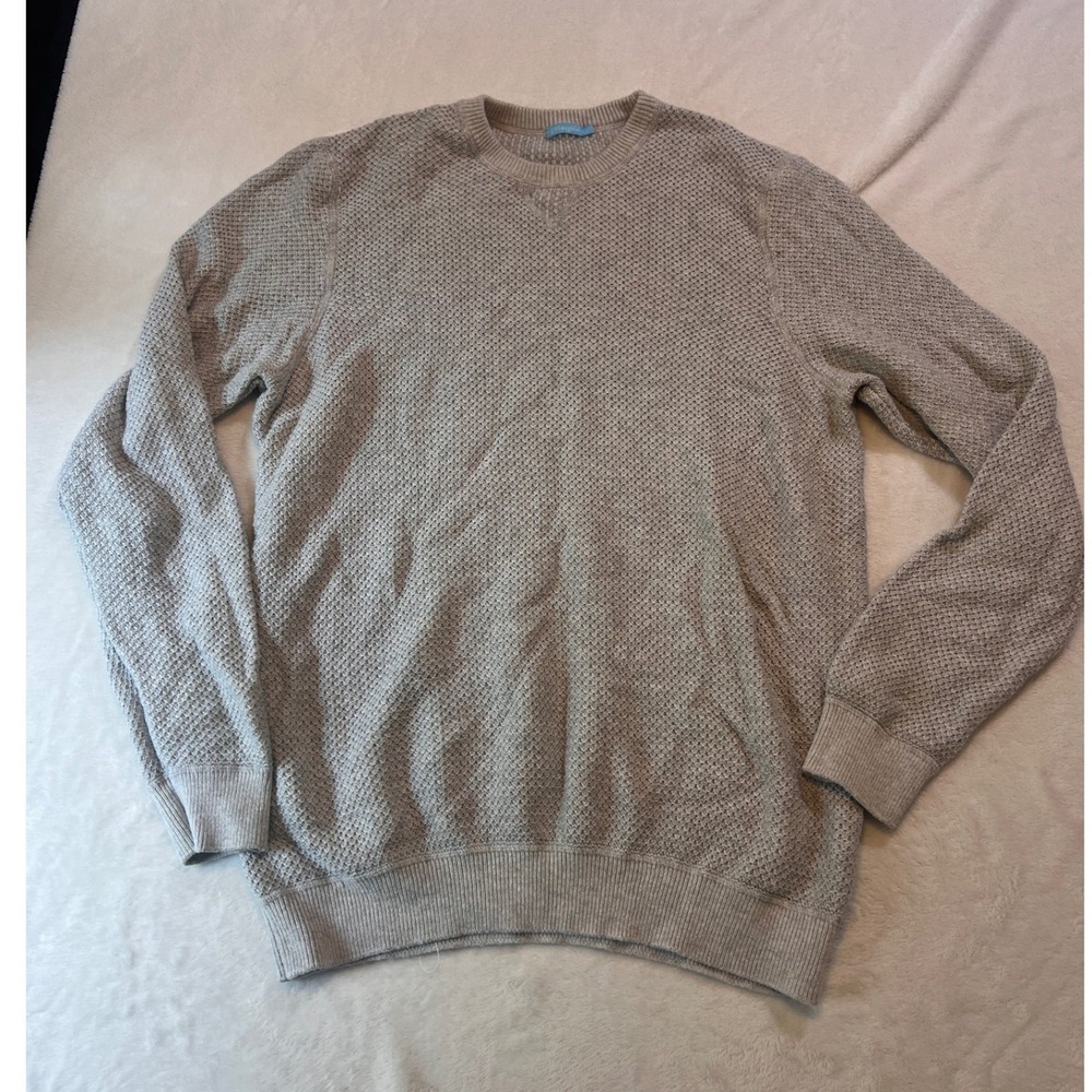 J. McLaughlin Gray Coastal Beach Cotton Waffle knit Coastal Sweater Crew Neck L